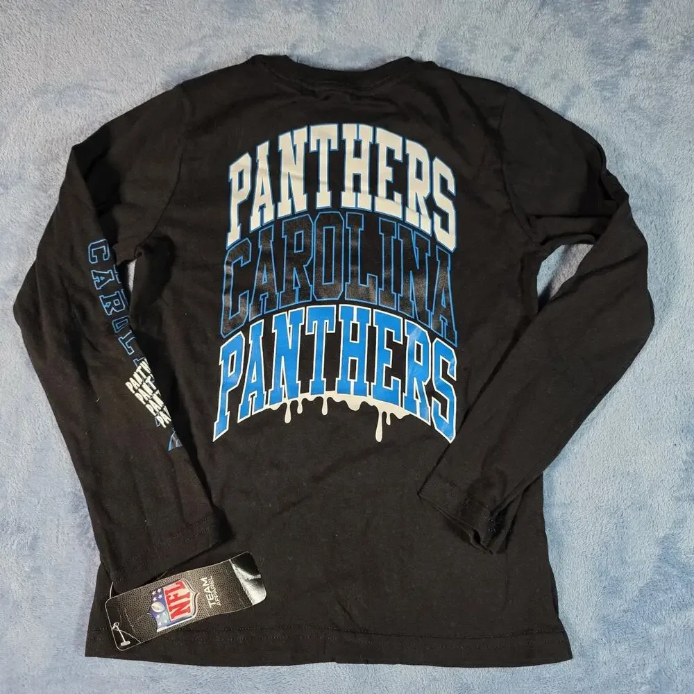 Carolina Panthers NFL Youth L 7 Long Sleeve Shirt Black Graphic NWT